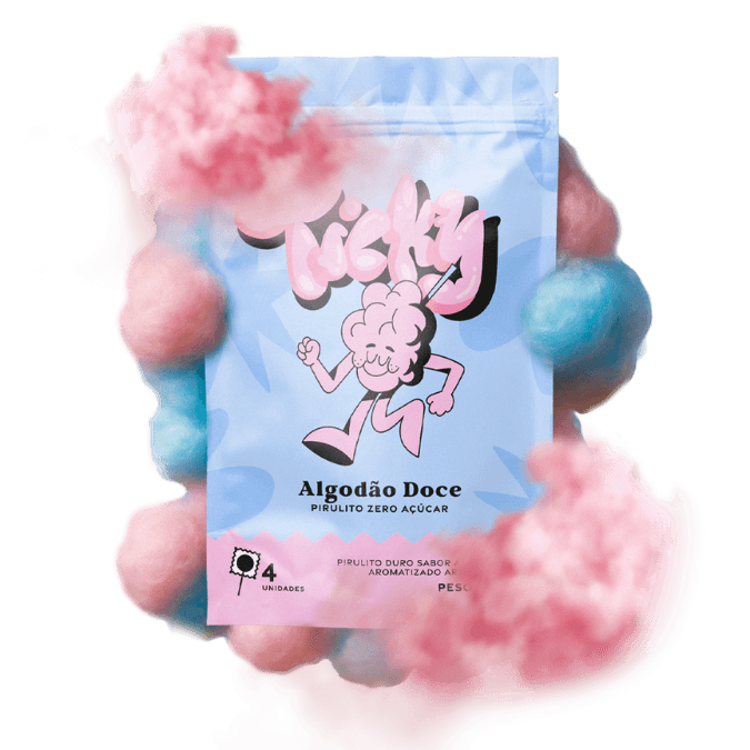 Pirulito Zero Açúcar - Sabor Algodão Doce - Pack 1 Pouche (4 Unidades)